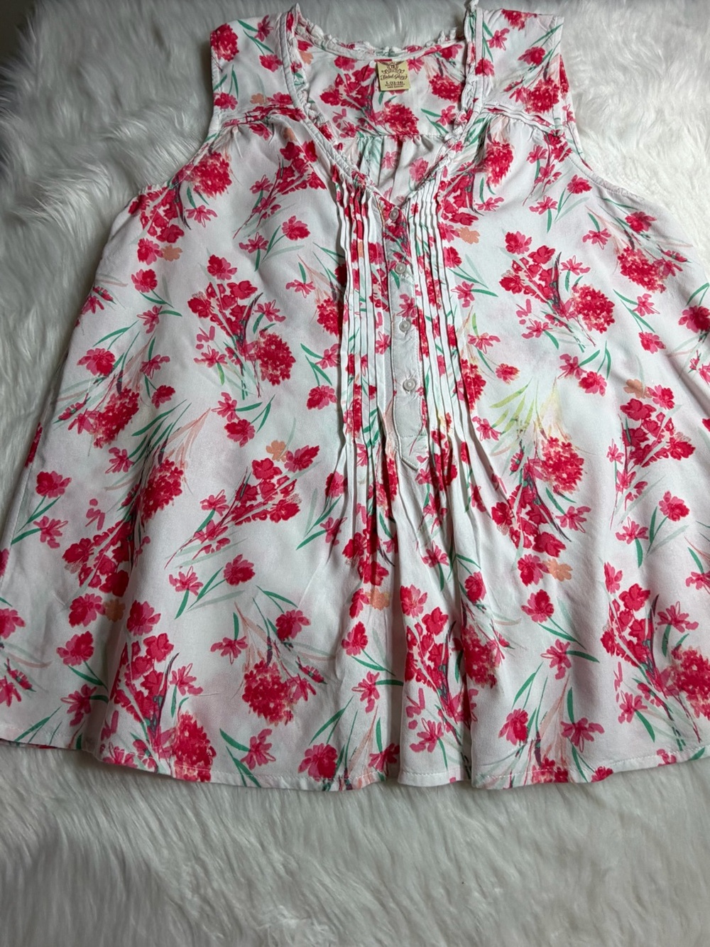 Faded Glory Pink Floral Sleeveless Pintuck Blouse Size L (12-14) - Picture 11 of 15